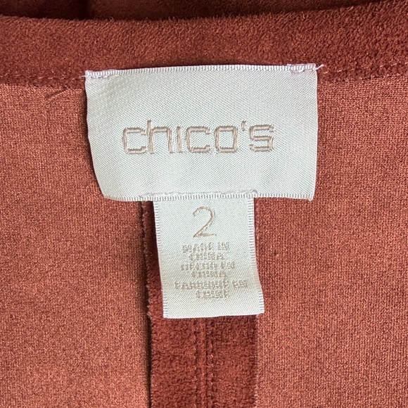Chico’s Open Front Faux Suede Long Jacket in Rust Brown - Picture 8 of 10